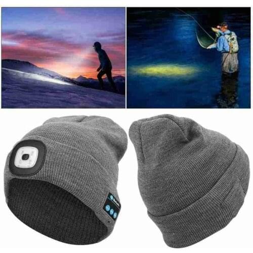 Winter Knitted Beanie Hat With Light Earphone Bluetooth Led Light Luminous Outdoor Mountaineering Handfree Music Headphone Hat
