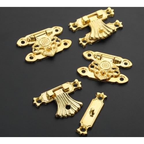 2Pcs/set Golden Box Latch Clasps Padlock Gold Flower shape Zinc Alloy Vintage Buckle w/screws Retro Wood Jewelry Wine Gift Case