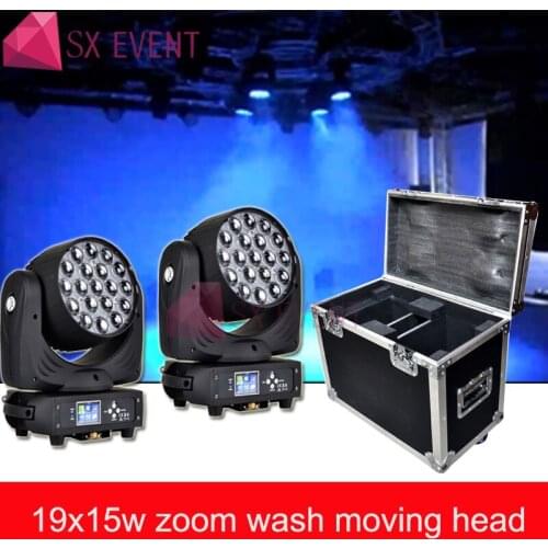 2pcs with Flycase New model with Big Screen RGBW 4IN1 19X15W LED zoom wash moving head light RGBW Wash Effcect for Dj light