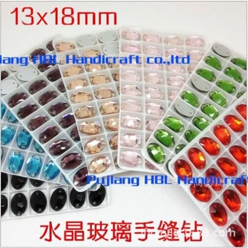 28PCS 13X18MM Oval 2 Holes Deep Blue Flat back Sew On Rhinestones Glass Crystal Sew On Buttons Shining DIY Stones