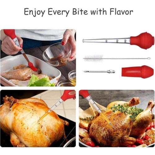 4 in1 Turkey Chicken Poultry Meat Ham Baster Sets Stainless Steel Needle Pump Kit