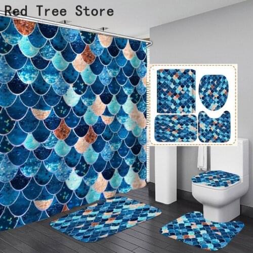 3D Print Geometric Colorful Shower Curtain Waterproof Bathroom Curtains Anti-slip Bath Mat 4pcs Set Toilet Rug Carpet Home Decor