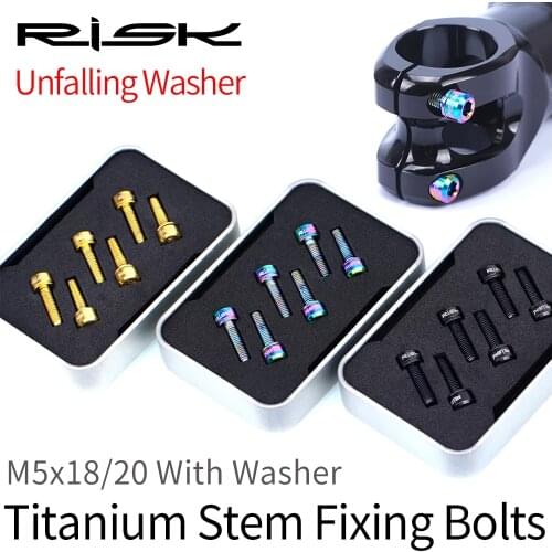 RISK 6pcs/box Mountain Road Bike M5x18/20 Handlebar Stem Fixing Bolts Bicycle Front Fork Fixed Screw With Washers Titanium Alloy
