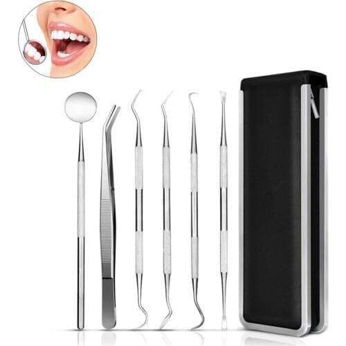 6pcs Dental Mirror Scaler Stainless Steel Dental Dentist Prepared Tool Set Probe Tooth Care Clean Kit Instrument Tweezer #287861
