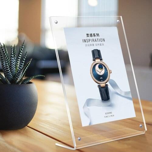Acrylic magnet Taiwan brand L-shaped card holder crystal table sign magnetic bevel vertical picture frame multiple sizes