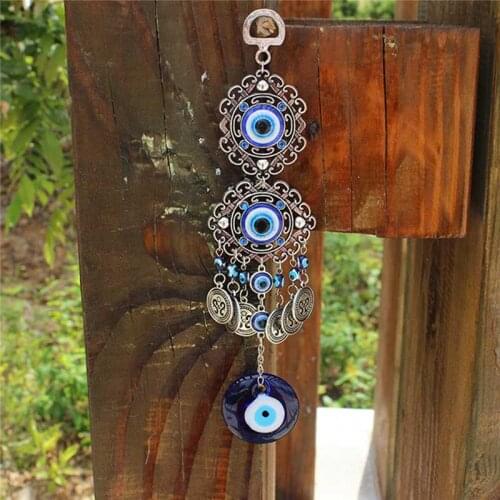 23x4cm Retro Turkish Blue Evil Eyes Amulet Wall Protection Hanging Lucky Pendant Wind Chimes Hanging Garden Home Decorations New