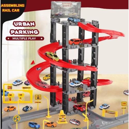Kids DIY Track Railway Car Parking Lot Toy Car Garage Parking for Cars Multilayer Railway Rail Track Truck Helicopter Model Toys