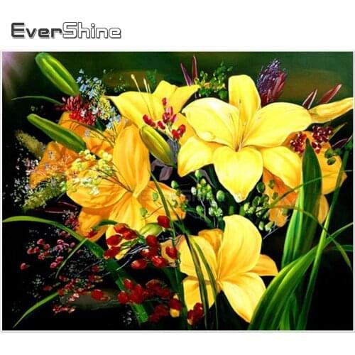 EverShine Diamond Painting Cross Stitch Full Square Diamond Embroidery Flower Picture Rhinestone Diamond Mosaic Home Decor Gift
