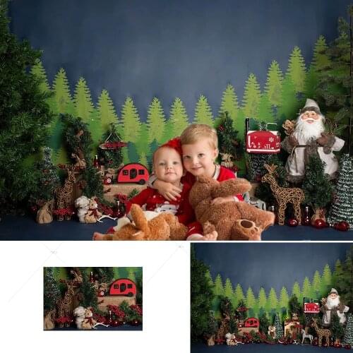 Photography Background Winter Christmas Wonderland Forest Pine Tree Santa Claus Toys Newborn Baby Kids Backdrop Photo Studio