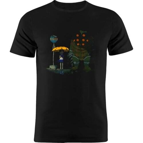 Mens T Shirt Cotton Bioshock My Neighbor Big Daddy Little Sister Artwork Black Tee