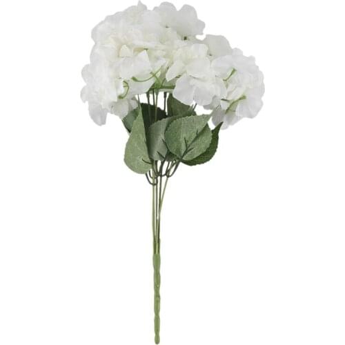 Artificial Hydrangea Flower 5 Big Heads Bouquet (Diameter 7" each head) Creamy white