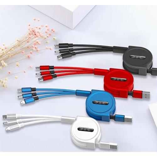 120cm 3 In 1 USB Charge Cable For Iphone X 8 Samsung S9 for iPhone & Micro USB & USB C Cable Retractable Portable Charging Cable