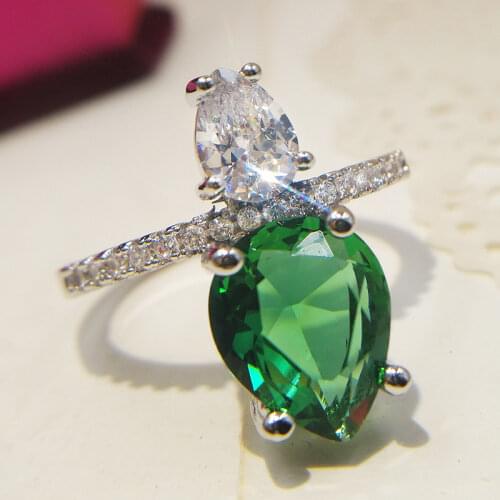Classic Water Green Zircon Droplets Geometric Wedding Ring for Women Micro-inlaid Simulation Ring Marriage Jewelry Love Ring