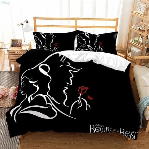 Cartoon Beauty and The Beast Bedding Set 3d Duvet Cover Set with Pillowcase Boys Girls Kids Bedclothes Twin Full Queen King Size