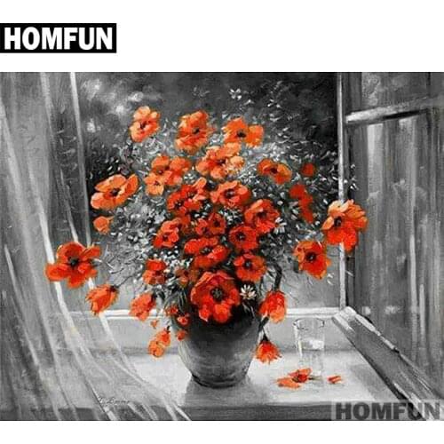 HOMFUN Square/Round Drill 5D DIY Diamond Painting "Windowsill & Flowers" Embroidery Cross Stitch Full Rhinestone Decor A01724