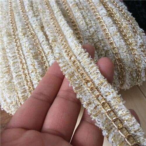 2Yards 2.2cm Tassel Crochet Chain Trim Golden White Fringed Lace Soft Ribbon Lace Handmade Hat Decoration DIY Sewing Accessory