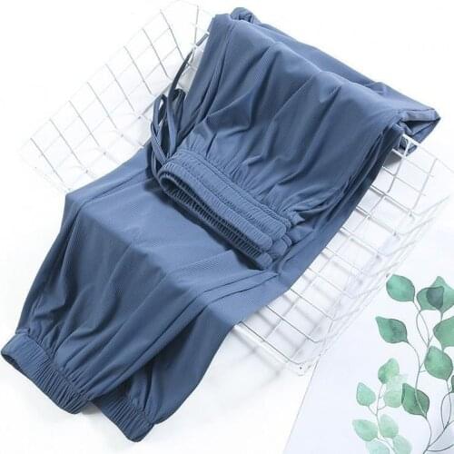 Summer Womens Sports Pants Ice Silk Solid Cool Loose-Fitting Thin Casual Pants Drape Slimming Large-Size Wide-Leg Bloomers