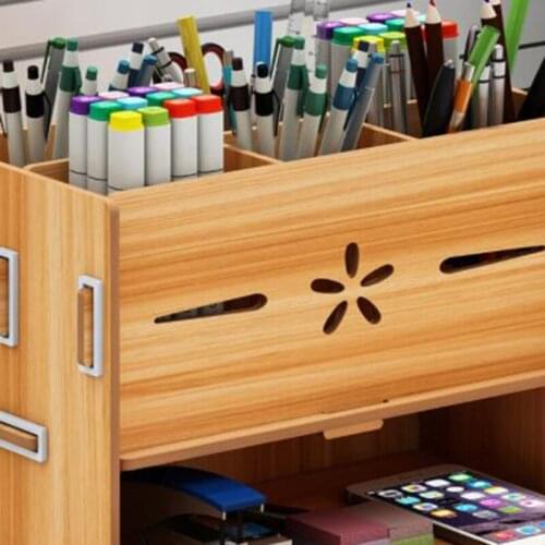 Multifunctional Wood Desk Management Organizer Holder Stationery Storage Box Stationery Holder Rack 3 Layers LX0B