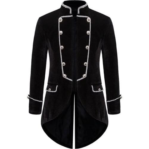 Mens Halloween Vintage Suit Jacket Black Velvet Steampunk Tailcoat Jacket Men Party Wedding Cosplay Prom Stage Singer Costumes