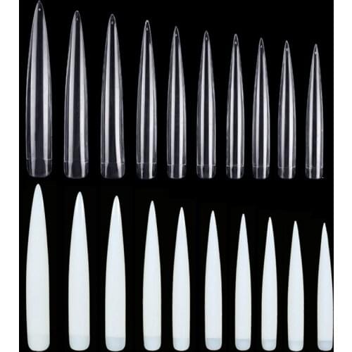 Taoye teemo 12/60pcs Extra Long Stiletto False Nail Tips Half Cover Nails Fake Tip Salon Manicure Supply DIY Nail Art Tools