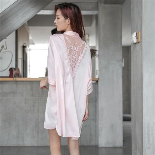 Sexy Nightdress Satin Home Dressing Gown Women Nightgown Summer New Casual Lace Nightwear Short Sleepshirt Intimate Lingerie