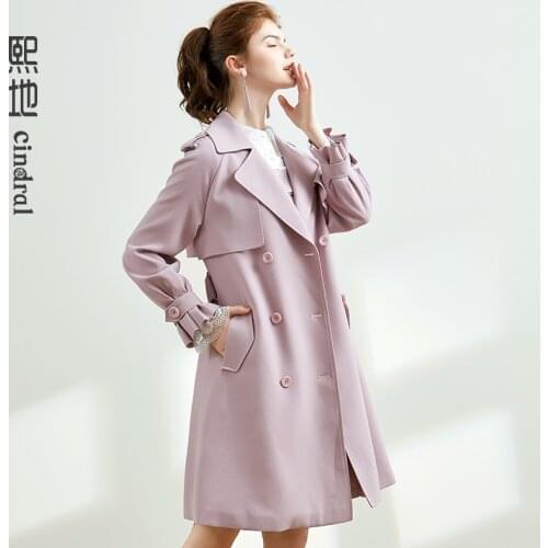 2021 Spring and Autumn New Pink Double Breasted Windbreaker Womens Middle and Long Fashion Coat