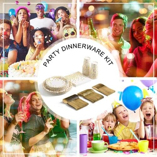 Disposable Paper Party Tableware Supplies-Party Tableware Knife Fork Spoon Paper Cup Paper Plate Towel Birthday Party -Serves 25