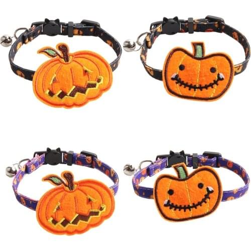 Pet Collar With Bell Halloween Pumpkin Nylon Collar Adjustable Quick Release Puppy Collar for Small Cat Dog Pet Supplies