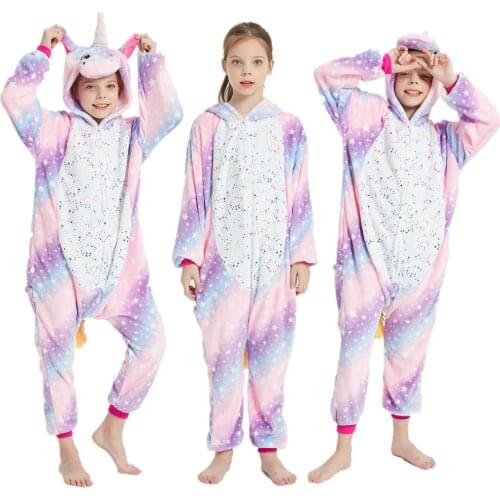 Kids Unicorn Pajamas Onesie Boys Girls Kugurumi Winter Flannel Pajama Kigurumi Homewear Funny Unicornio Sleepwear Overalls