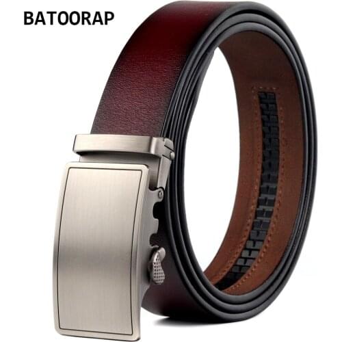 BATOORAP Genuine Leather Trouser Belt For Men Fashion Business Waist Strap Cowhide Jeans Belt Automatic Buckle Red 35MM Width