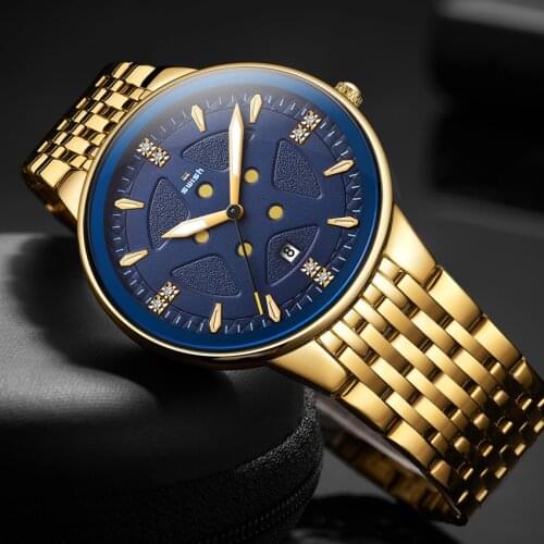 Luxury Relogio Masculino Golden Watch for Men Stainless Steel Mens Quartz Wristwatch Creative Dress Business Clock for Male