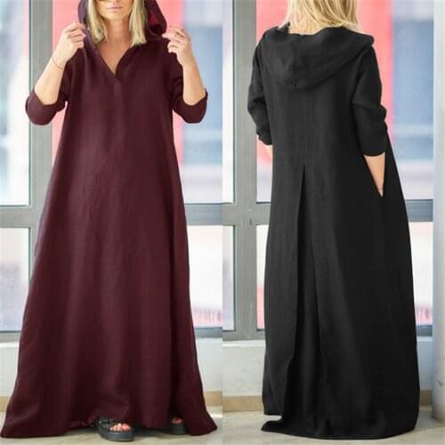 2020 Women Sundress Plus Size Maxi Dress Vintage Cotton Linen Dress Female Casual Vestidos Long Sleeve Robe 5XL