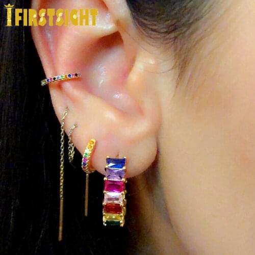 Hot Selling New Rainbow Hoops Earrings Shinning Colorful Cubic Zirconia Earring For Women Girls Fashion Ear Brincos Jewelry