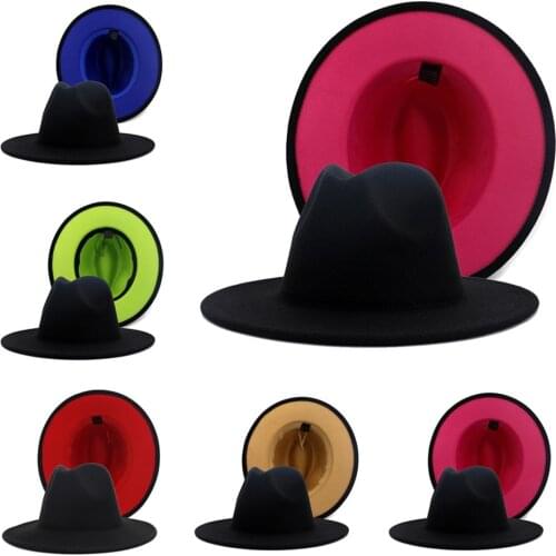 Simple Patchwork Church Derby Top Hat Panama Wide Brim Belt Buckle Felt Fedoras Hat for Men Women artificial wool Blend Jazz