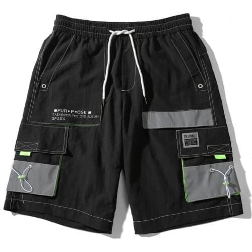 Harajuku Streetwear Black Men Shorts Casual Shorts Homme Men Side-pockets Bermuda Hip hop Cargo Shorts Knee Length Short Pants