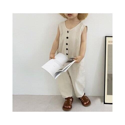 2020 boys girls style cute little button Jumpsuit casual pants