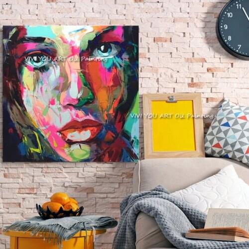 Modern Handmade Graffiti Women Face Oil painting Abstract Colorful Knife Wall Pictures Art Room Decoration Gift