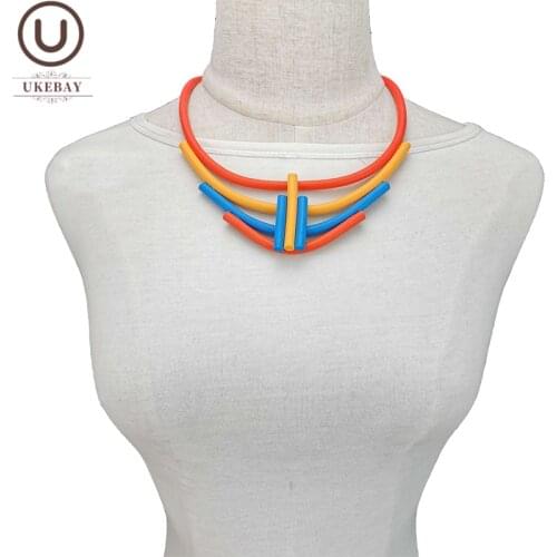 UKEBAY NEW Geometric Choker Necklaces Women Multicolor Jewelry Fashion Design Handmade Rubber Jewelry Clothes Necklace For Party