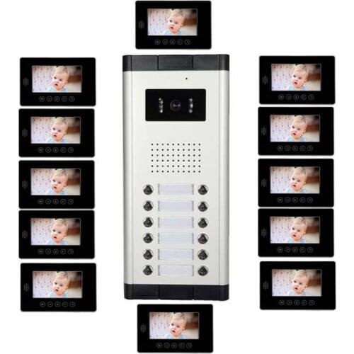 2015 New Arrival 7" TFT LCD Video Doorphone with Touch Key Screen Intercom System for 12-apartments Top Quality Audio Door Phone