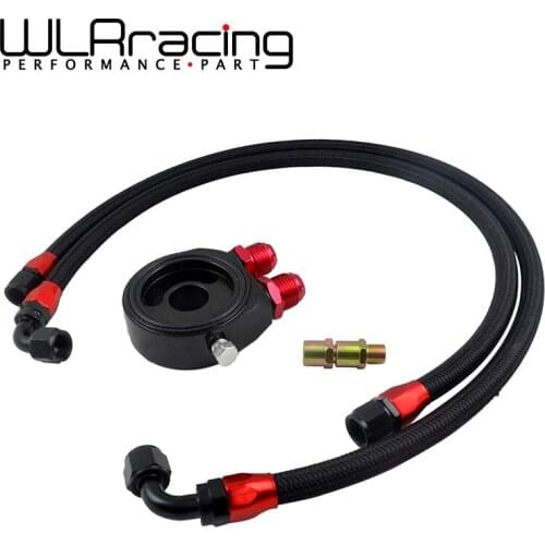 WLR RACING - OIL FILTER SANDWICH ADAPTER BLACK + SS STAINLESS STEEL BRAIDED AN10 HOSE