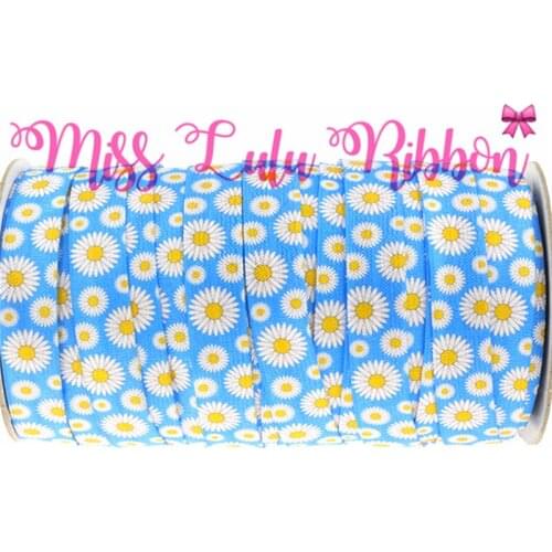 MD1501028-22-2597 5/8" 16mm 50yards/roll Beautiful Retro Daisy Flower Printed Elastic Ribbon Hair Tie Handmade Christmas Decor