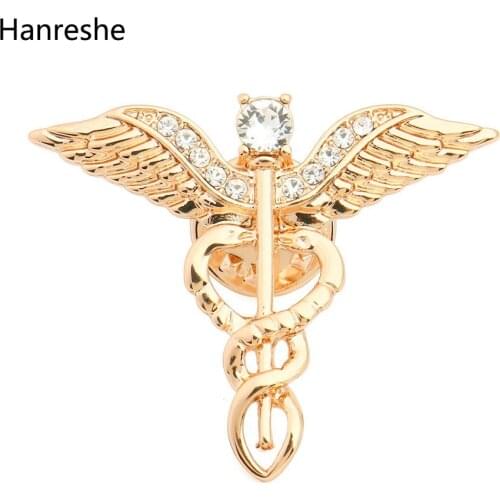 Gold Rose Gold Color Caduceus Pin Brooch Fashion Jewelry Gift for Doctor/Nurse/Medical Student Crystal Brooches for Women