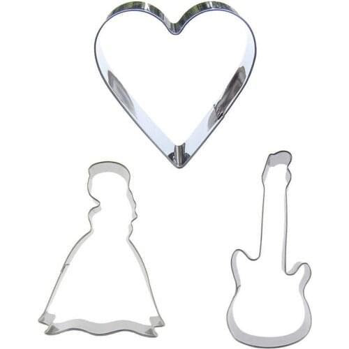 Cinderella, Electric Guitar, Heart shape 3 piece biscuit cutting molds, baking tools, cake decorating soft candy tools