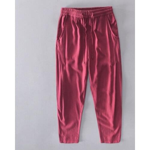 2019 summer new Chinese style high quality solid color linen mens straight loose casual pants business casual mens trousers