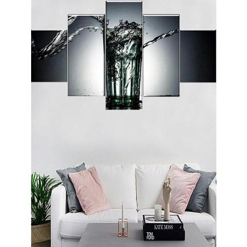 5 Pieces Wall Art Canvas Painting Glass Full Of Water Poster Modern Living Room Home Decoration Framework Modular Pictures