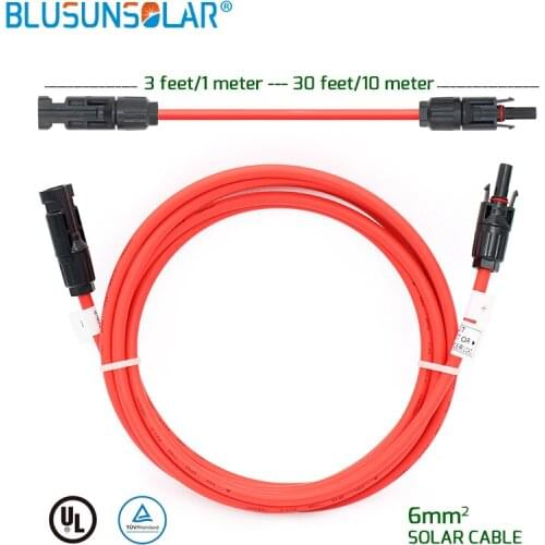 50PCS Solar Connector with 3 Meters 6mm2 10FT (10AWG) Extension Cable For Solar Panel With Male/ Female Connector