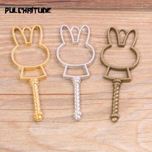 6pcs 23*64mm Three Color Alloy Jewelry Accessories Article For Rabbit Charm Hollow Glue Blank Pendant Tray Bezel