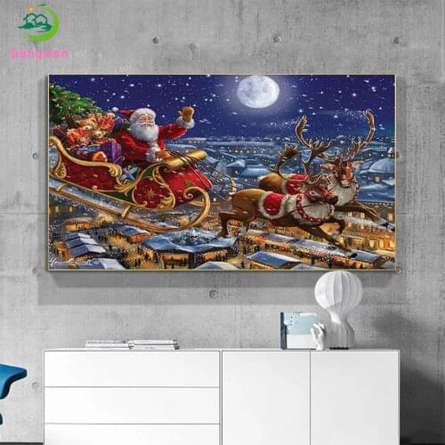 Diamond Embroidery Santa claus with gifts Full Square round Diamond Mosaic Rhinestones Art Painting Cross Stitch Wall Decor