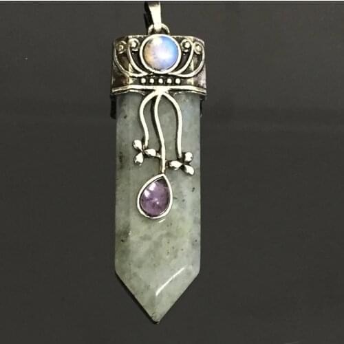 Antique Retro Opal Reiki Natural Stone Sword Pendants Pendulums Flower Real Labradorite Gray Moonstone Pendants Women Jewelry