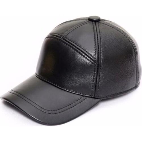 New Autumn Winter Mens Cowhide Leather Baseball Caps Natural Genuine Leather Hat Snapback Cap Adjustable Size Men Brands Hats